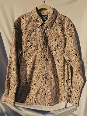 Gibson Paisley Button (Snap)-Down Shirt in Tan and Navy Sz L